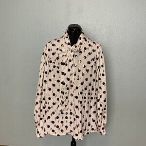 XL White Gold Black Polka Dot Bow Tie Business Work Formal Blouse long sleeve to